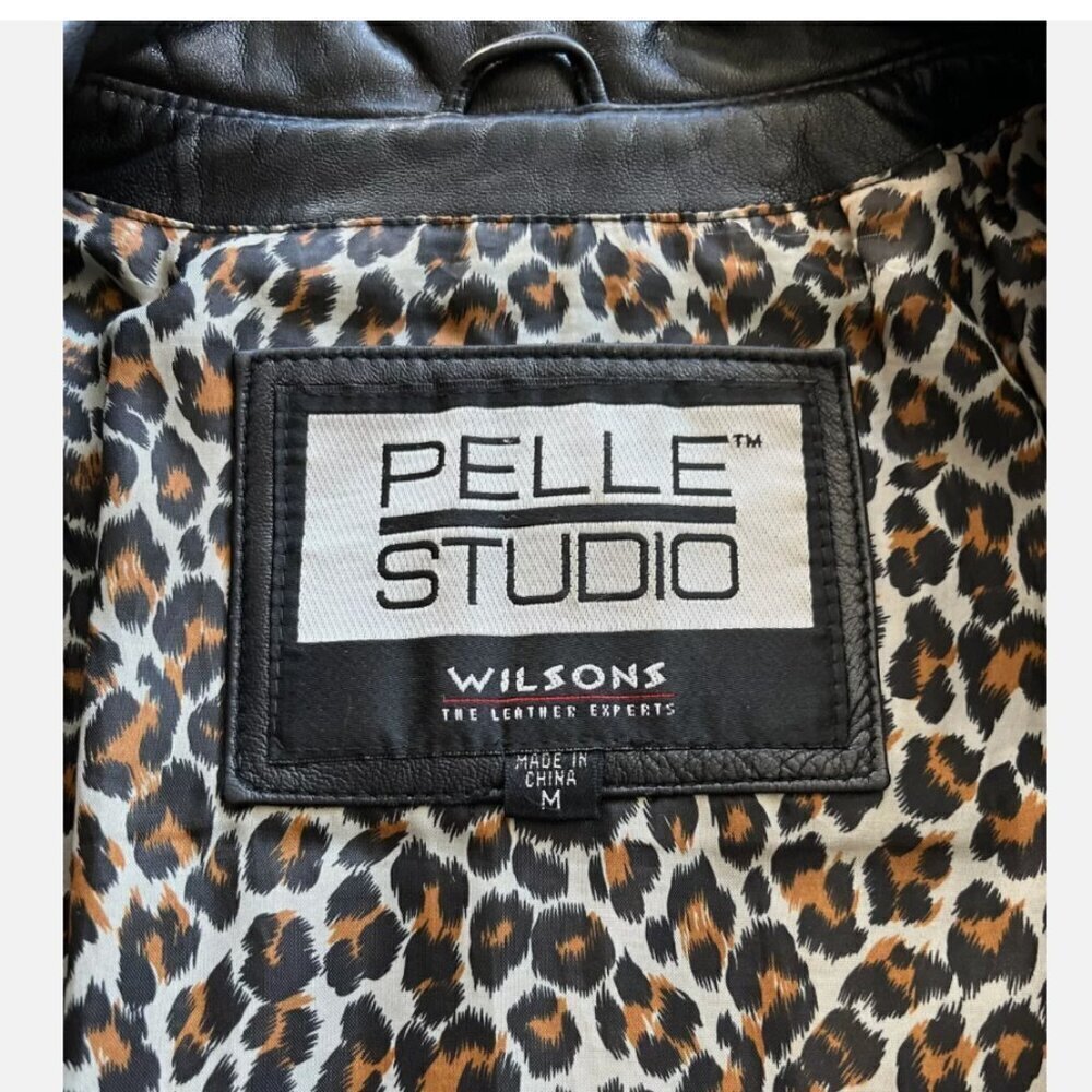 Wilsons 100% Genuine Leather Size M Pelle Studio Jacket Leopard Print Lining - Picture 3 of 10